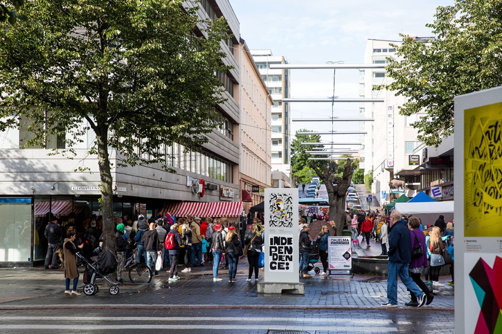 A view from the city centre, a crowd.